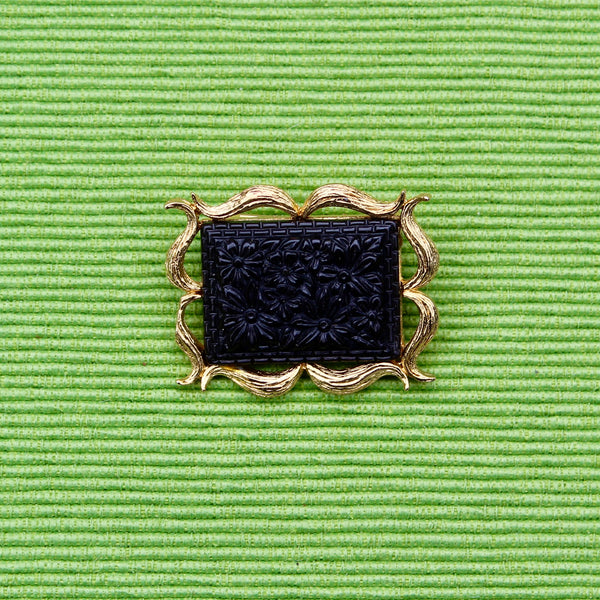 Black Floral Rectangle Brooch
