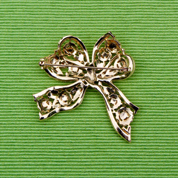 Filigree Gold Bow Brooch