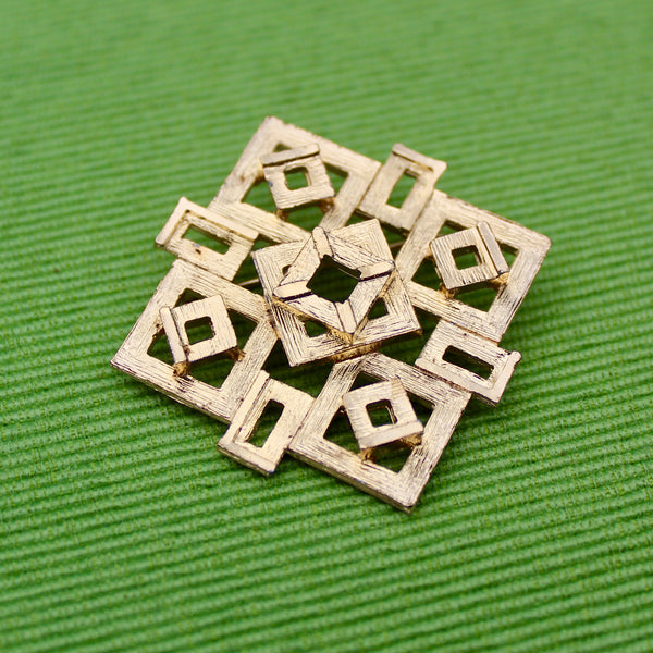 Gold Square Diamond Brooch