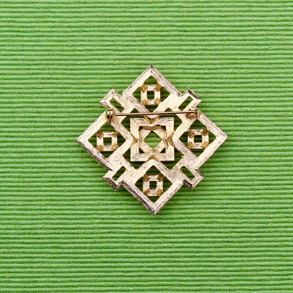 Gold Square Diamond Brooch