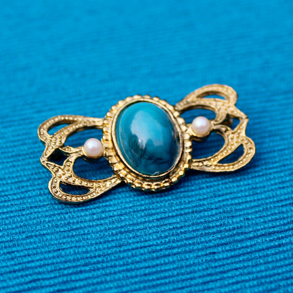 Regency Cabochon Turquoise Brooch