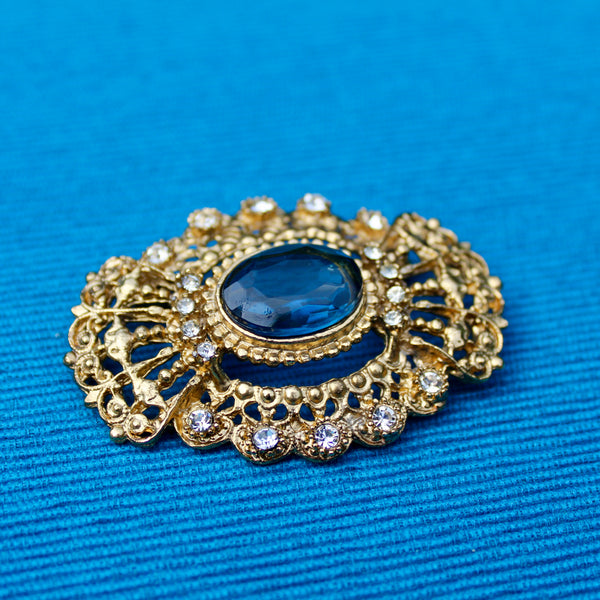 Blue Rhinestone Regency Brooch