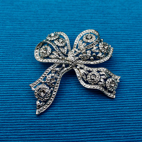 Filigree Silver Bow Brooch