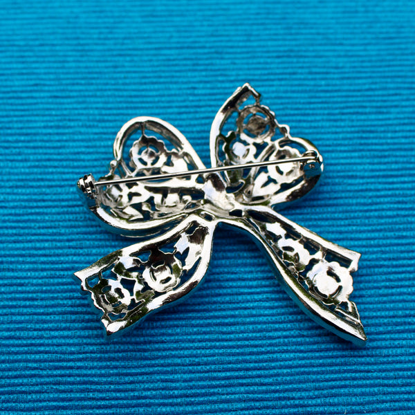 Filigree Silver Bow Brooch