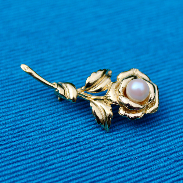 Rose with Pearl Brooch
