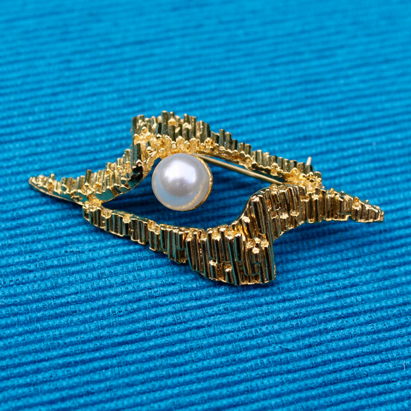 Abstract Pearl Brooch