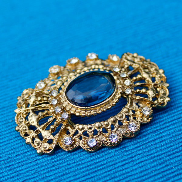 Blue Faceted Regency and Rhinestone