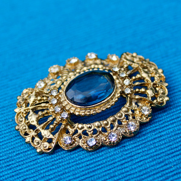 Blue Rhinestone Regency Brooch