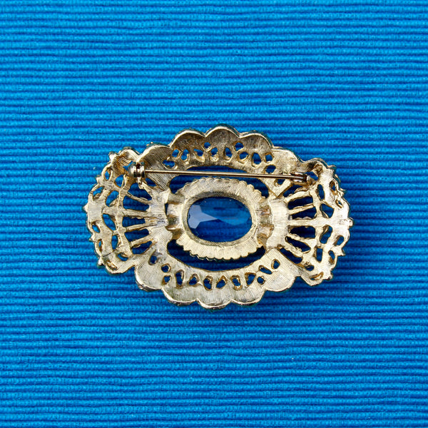 Blue Rhinestone Regency Brooch