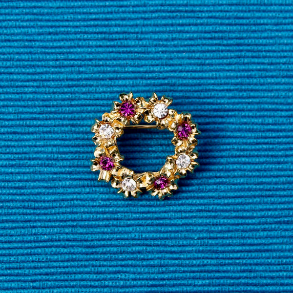 Purple Rhinestone Wreath Brooch