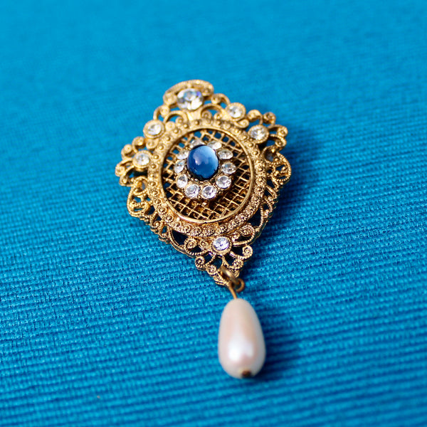 Clear Blue Pearl Regency Drop Brooch