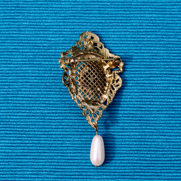 Clear Blue Pearl Regency Drop Brooch