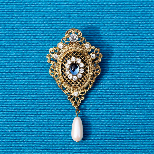 Clear Blue Pearl Regency Drop Brooch