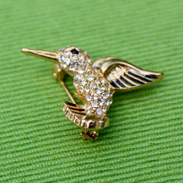 Gold and Black Hummingbird Brooch