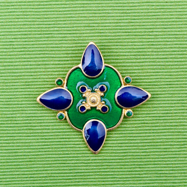 Green Enamel Crest Brooch