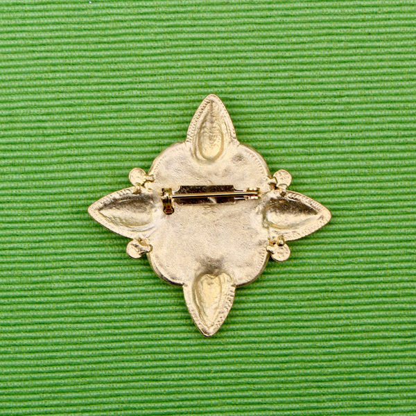 Green Enamel Crest Brooch