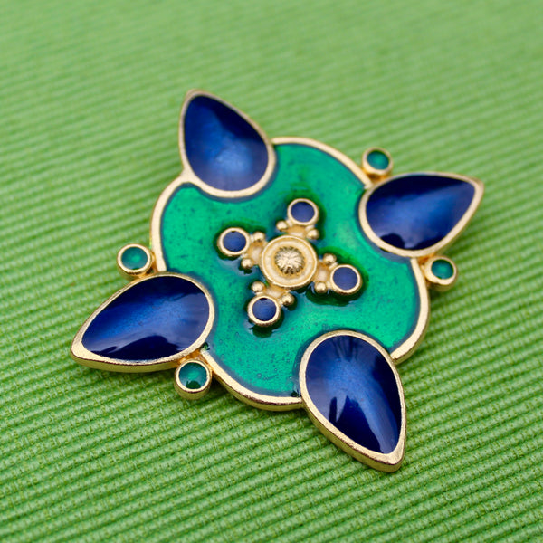 Green Enamel Crest Brooch