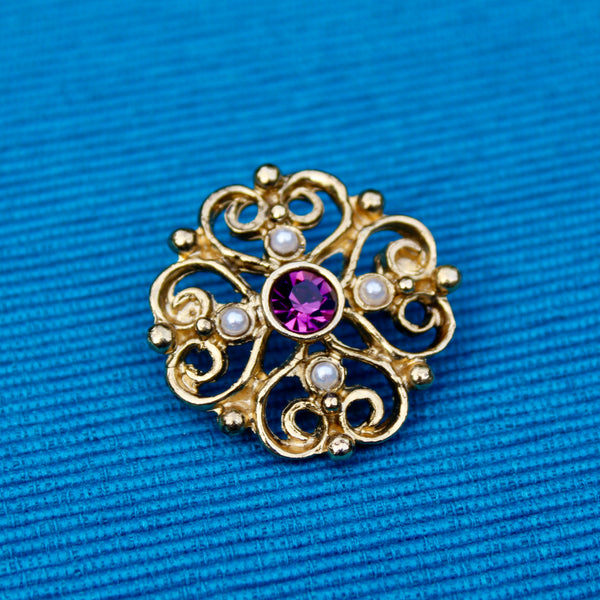 Tiny Purple with Pearls Brooch