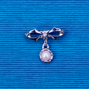 Tiny Silver Pearl Drop Brooch