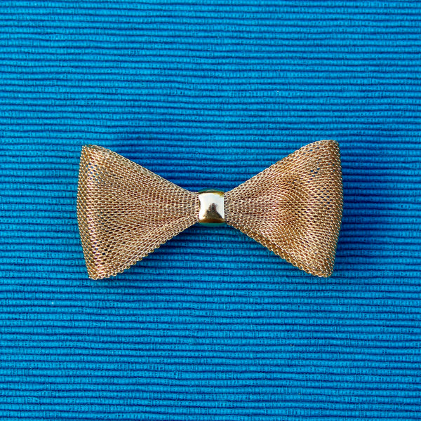 Gold Mesh Bow Brooch