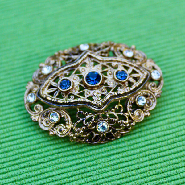 Blue Gold Filigree Oval