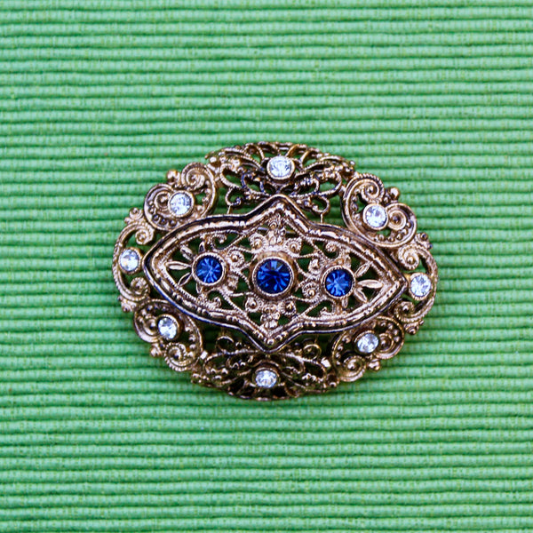 Blue Gold Filigree Oval