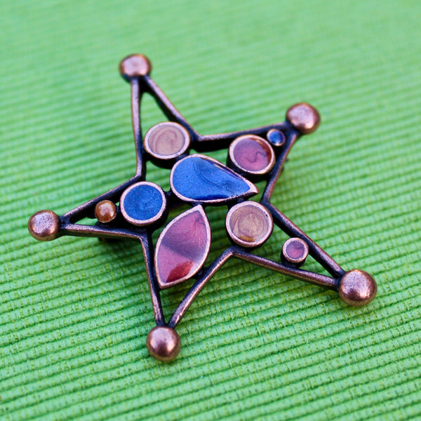 Copper Enamel Star Brooch