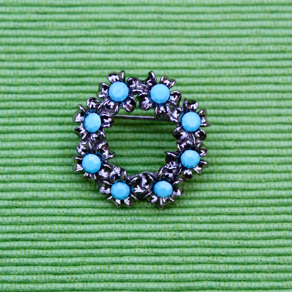 Turquoise and Silver Wreath Brooch