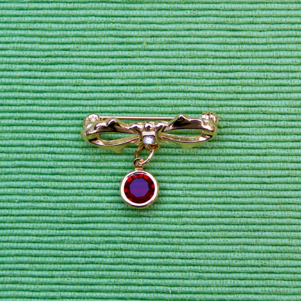 Tiny Red Bow Drop Brooch