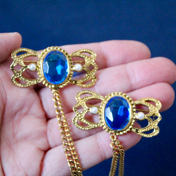 Vertical Doublet Brooch Blue