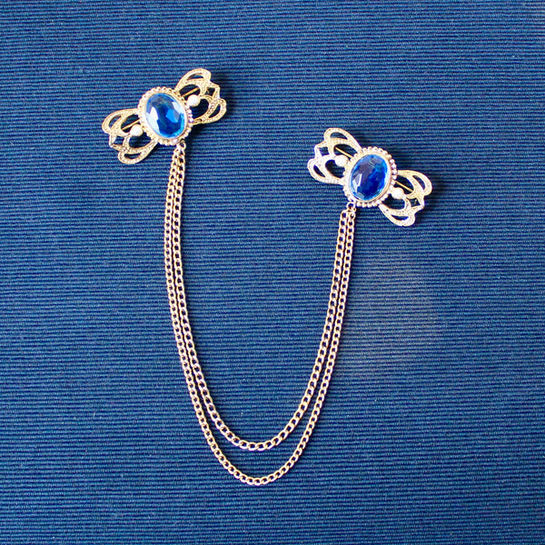 Vertical Doublet Brooch Blue