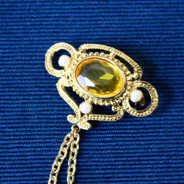 Triple Pearl Doublet Brooch Yellow