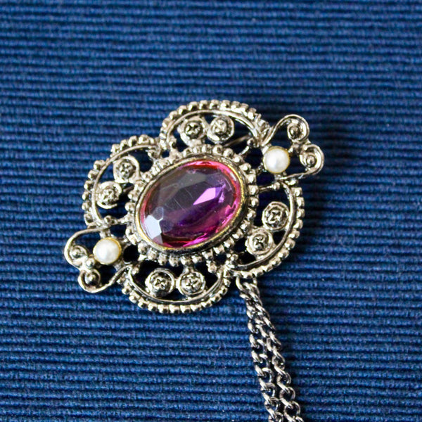 Floral Silver Doublet Brooch Pink