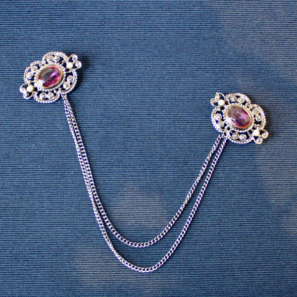 Floral Silver Doublet Brooch Pink