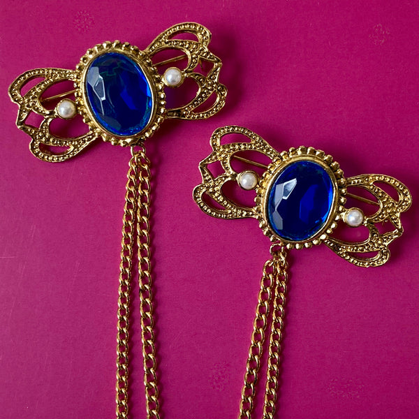 Vertical Doublet Brooch Blue