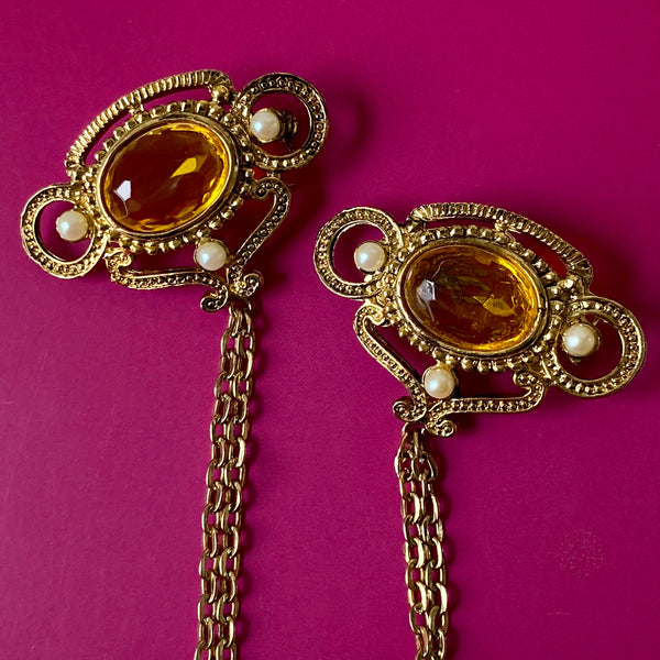 Triple Pearl Doublet Brooch Yellow