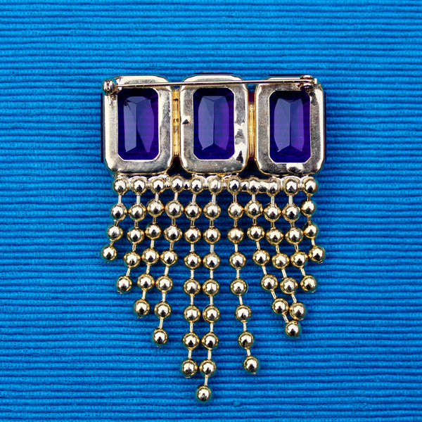 80s Deco Brooch in Purple with Chains
