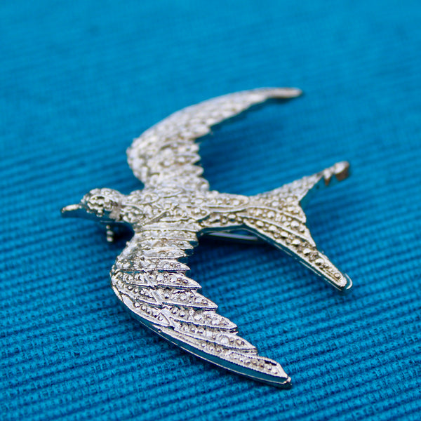 Marcasite Style Swallow Brooch