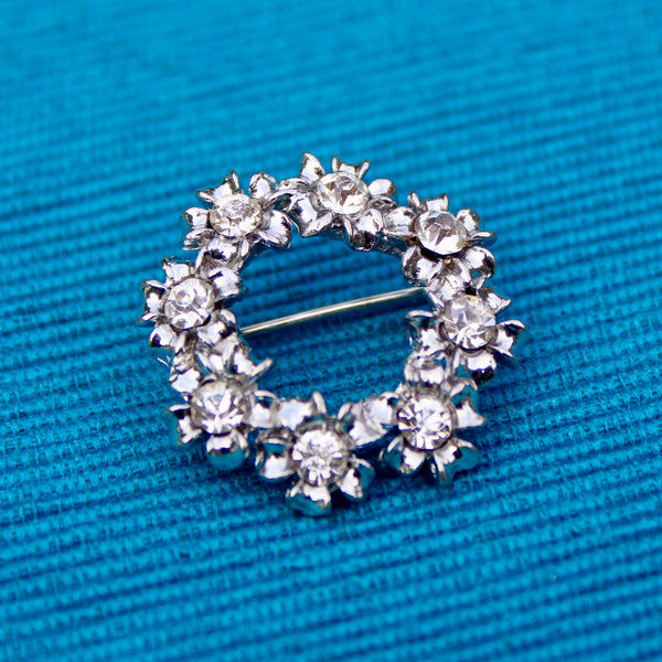 Silver Rhinestone Wreath Brooch