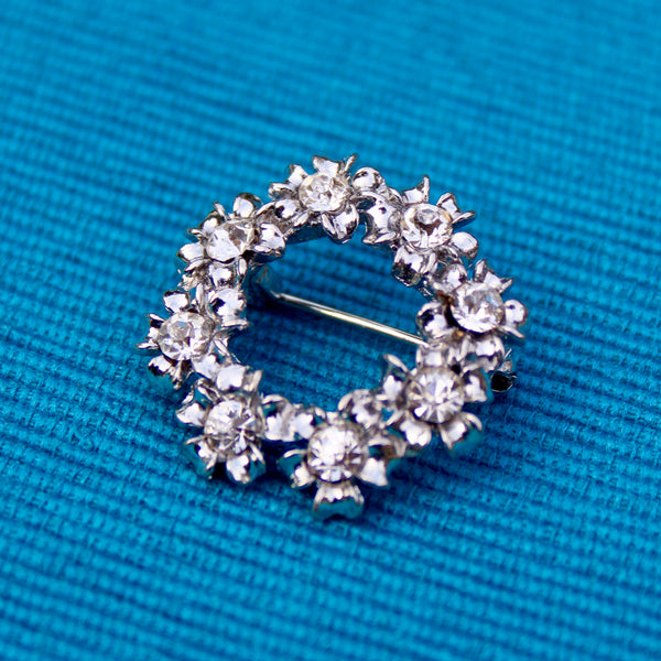 Silver Rhinestone Wreath Brooch