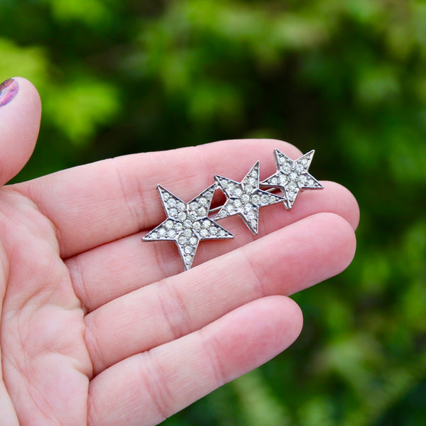 Triple Stars Rhinestone Brooch