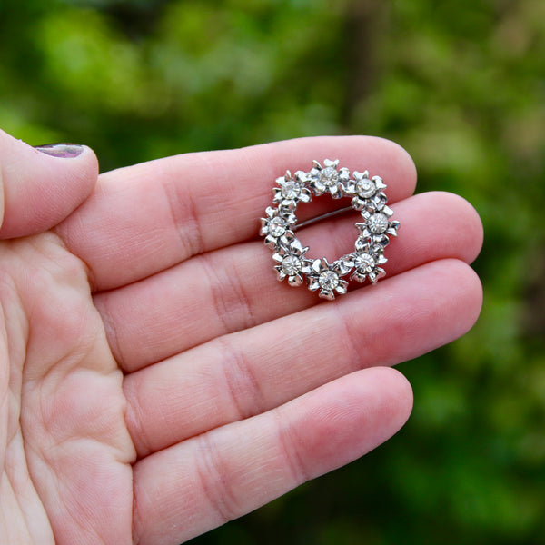 Silver Rhinestone Wreath Brooch