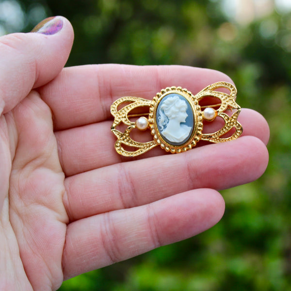 Cameo and Pearl Brooches