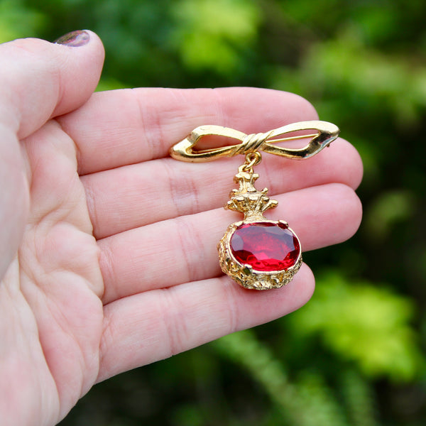 Red Drop Bow Brooch
