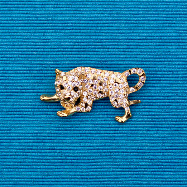 Rhinestone Leopard Brooch