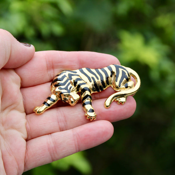 Black and Gold Tiger Brooch