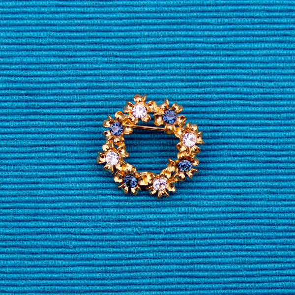 Blue and Clear Wreath Brooch