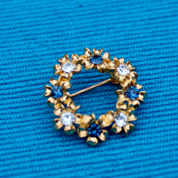 Blue and Clear Wreath Brooch