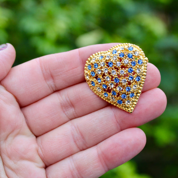 Rhinestone Heart Blue Gold