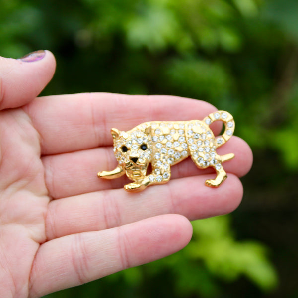 Rhinestone Leopard Brooch